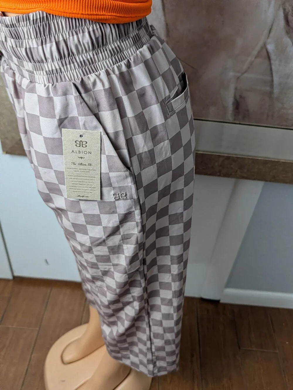 NWT Albion Fit Audrey  Brown Checkers Plaid Wide Leg Trousers Size S/P